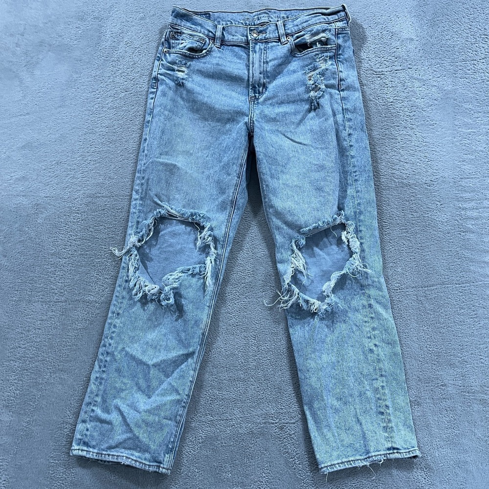 American Eagle Jeans Womens 8 Super High Rise Ankle Straight Y2K‎ Grunge Ripped